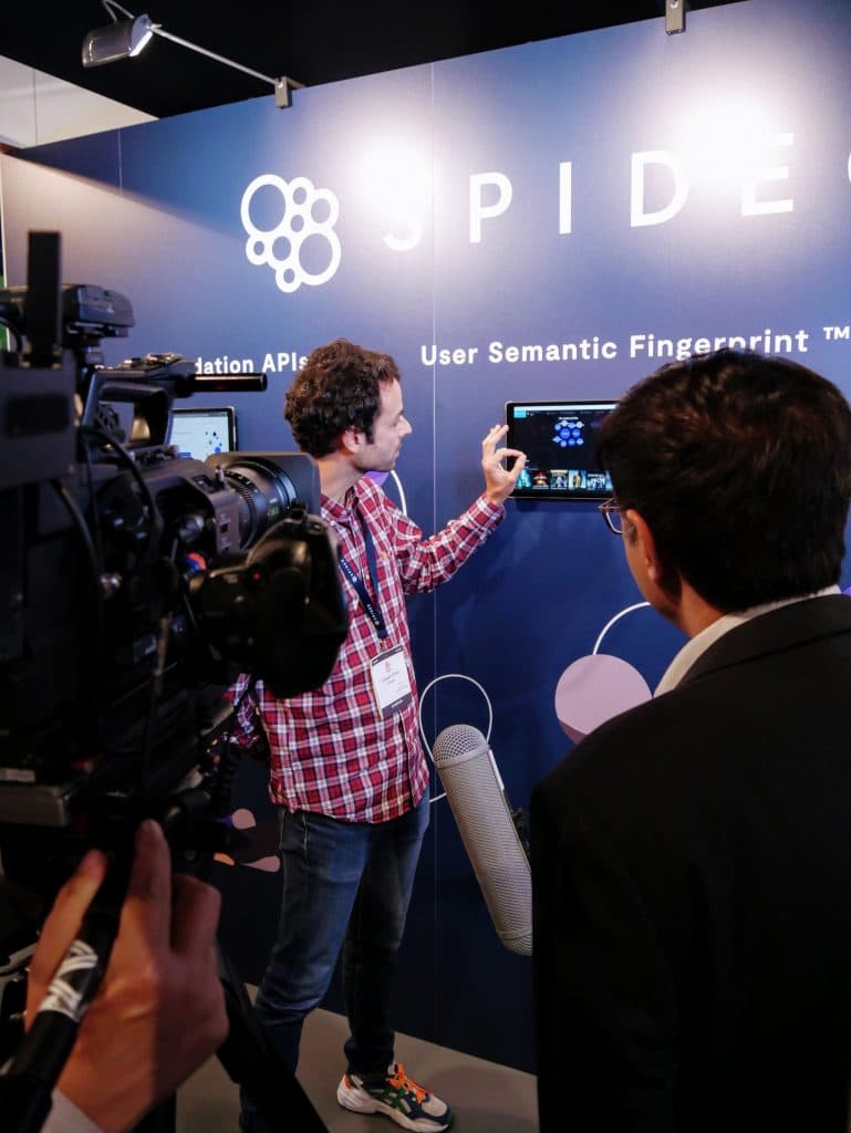 Thibault d'Orso, co-founder and COO of Spideo showcasing the User Semantic Fingerprint at IBC to Nitin Pai, Senior VP & Head of Marketing at TATA ELXSI